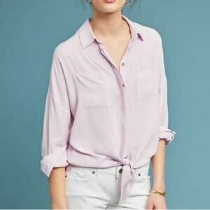 Anthropologie  Maeve Sandbridge Lavander Front Tie Button Down Blouse Top shirt‎